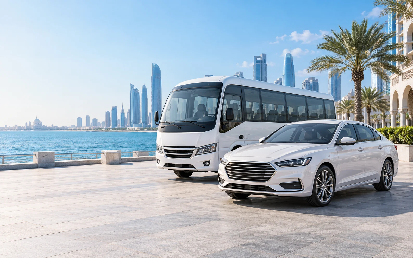 Illustrative car and mini bus rental service in Abu Dhabi